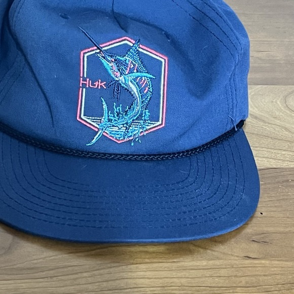 HUK Fishing Baseball Hat Cap Adjustable Blue Angry Marlin - Picture 2 of 5